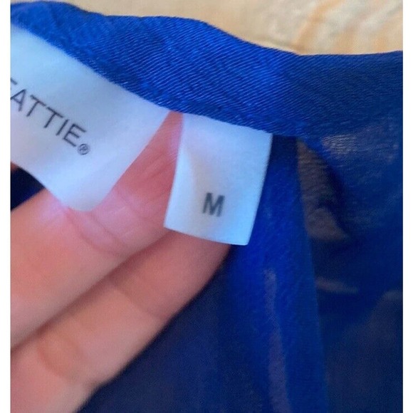 Rod Beattie Bleu Pom Pom Trim Sheer Cover Up Dress Top Size Medium Women’s Blue - Picture 4 of 6